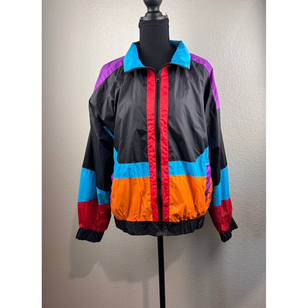 Forever 21 Windbreaker Jacket Large Colorblock 90s Retro Nylon Full Zip